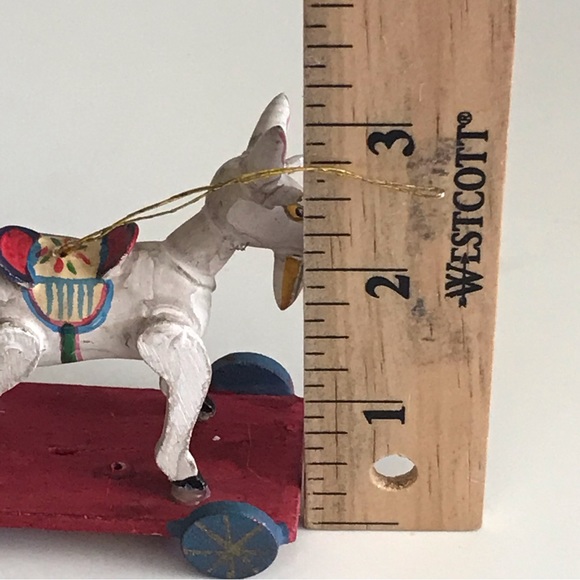 Wooden Miniature Artisan Goat on Wheels Hand Painted Christmas Ornament - VTG - Picture 10 of 13